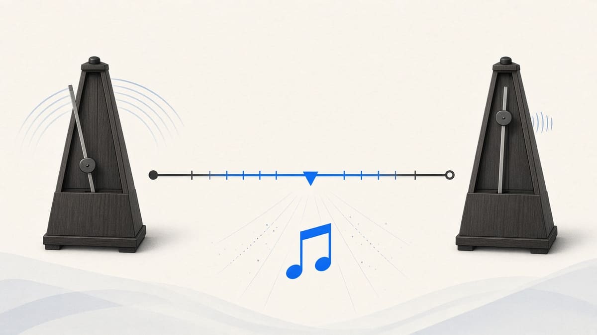 A slow metronome on the left and a fast metronome on the right joined by a speed scale that runs from slow to fast